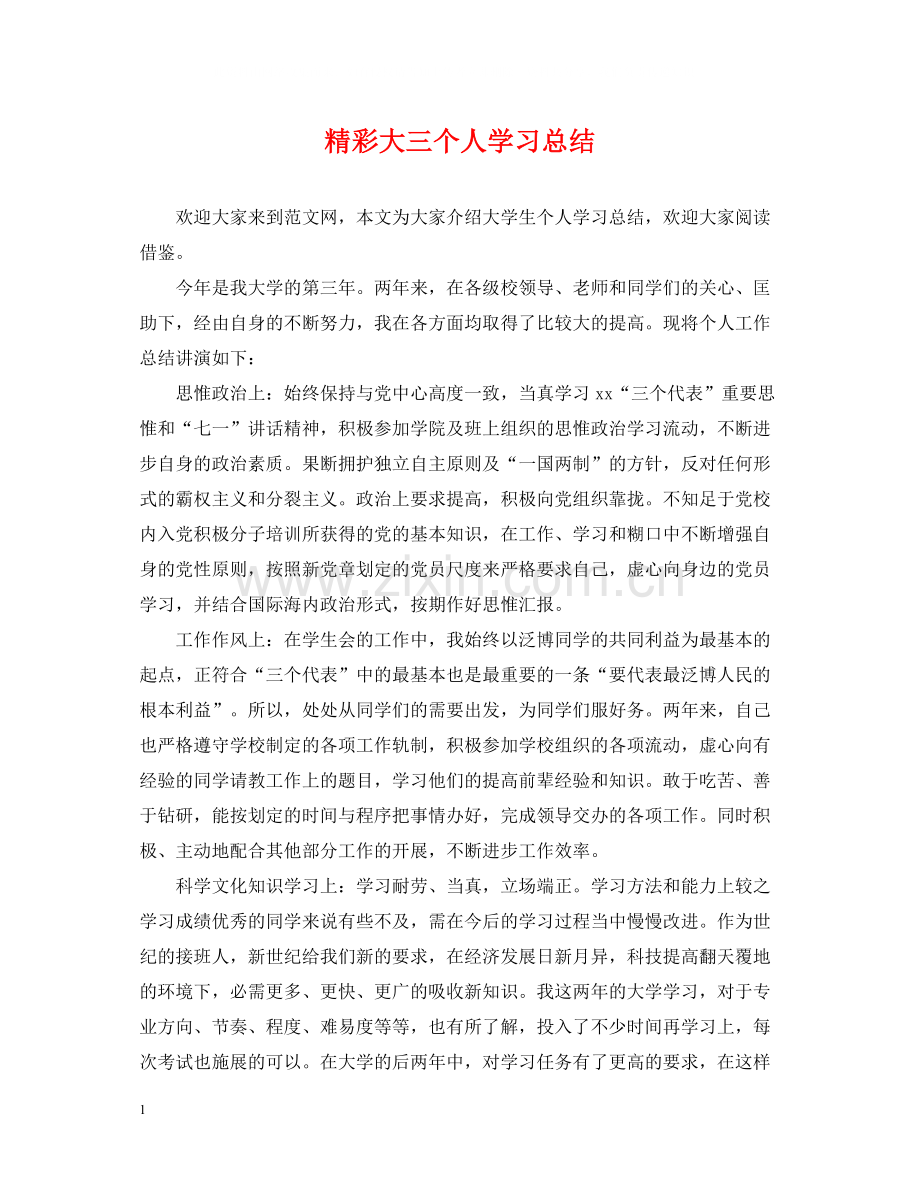 精彩大三个人学习总结.docx_第1页