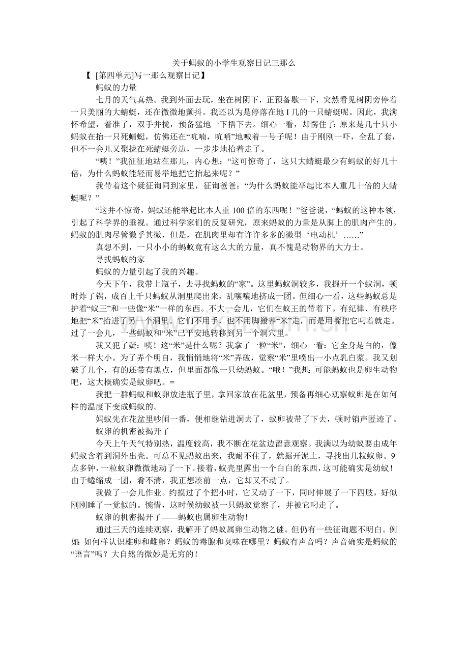 关于蚂蚁的小学生观察日记三则.doc_第1页