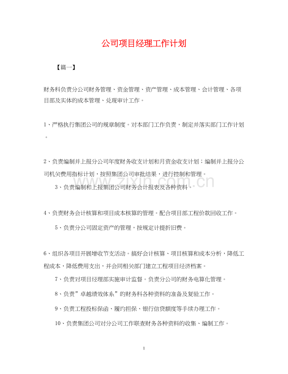 公司项目经理工作计划.docx_第1页