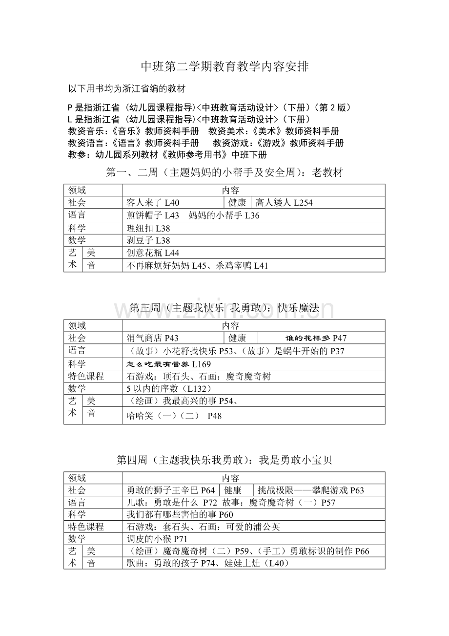 中班第二学期教育教学内容安排(新).doc_第1页