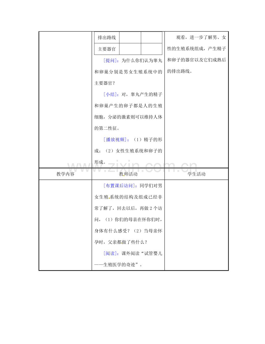 江苏省东台市唐洋镇中学七年级生物下册《8.1 精卵结合孕育新的生命》教案1 苏教版.doc_第3页