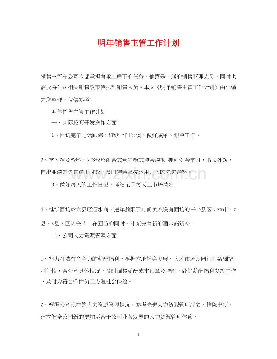 明年销售主管工作计划.docx_第1页