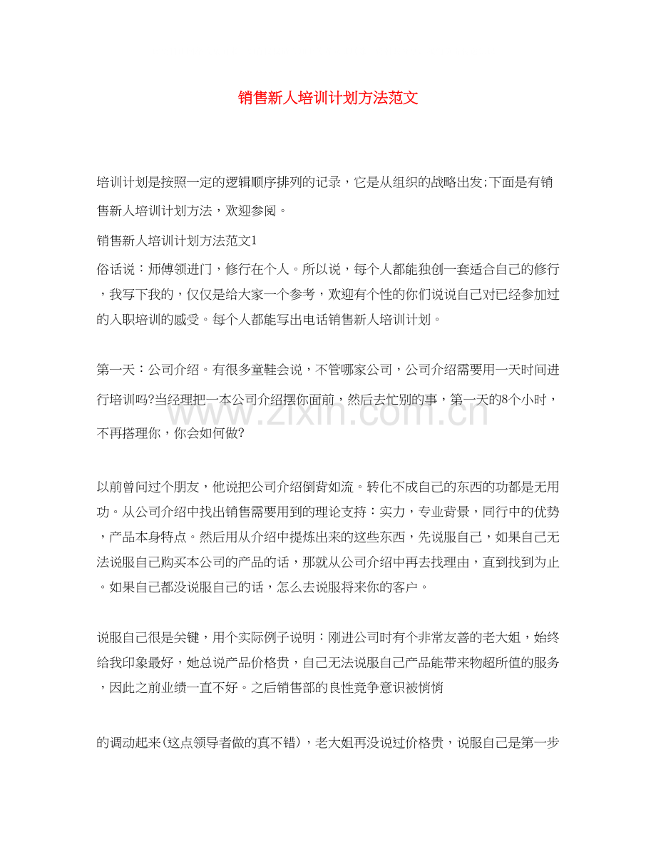 销售新人培训计划方法范文.docx_第1页