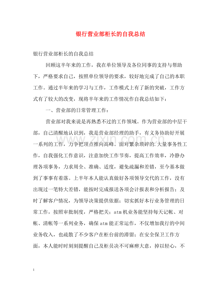 银行营业部柜长的自我总结.docx_第1页