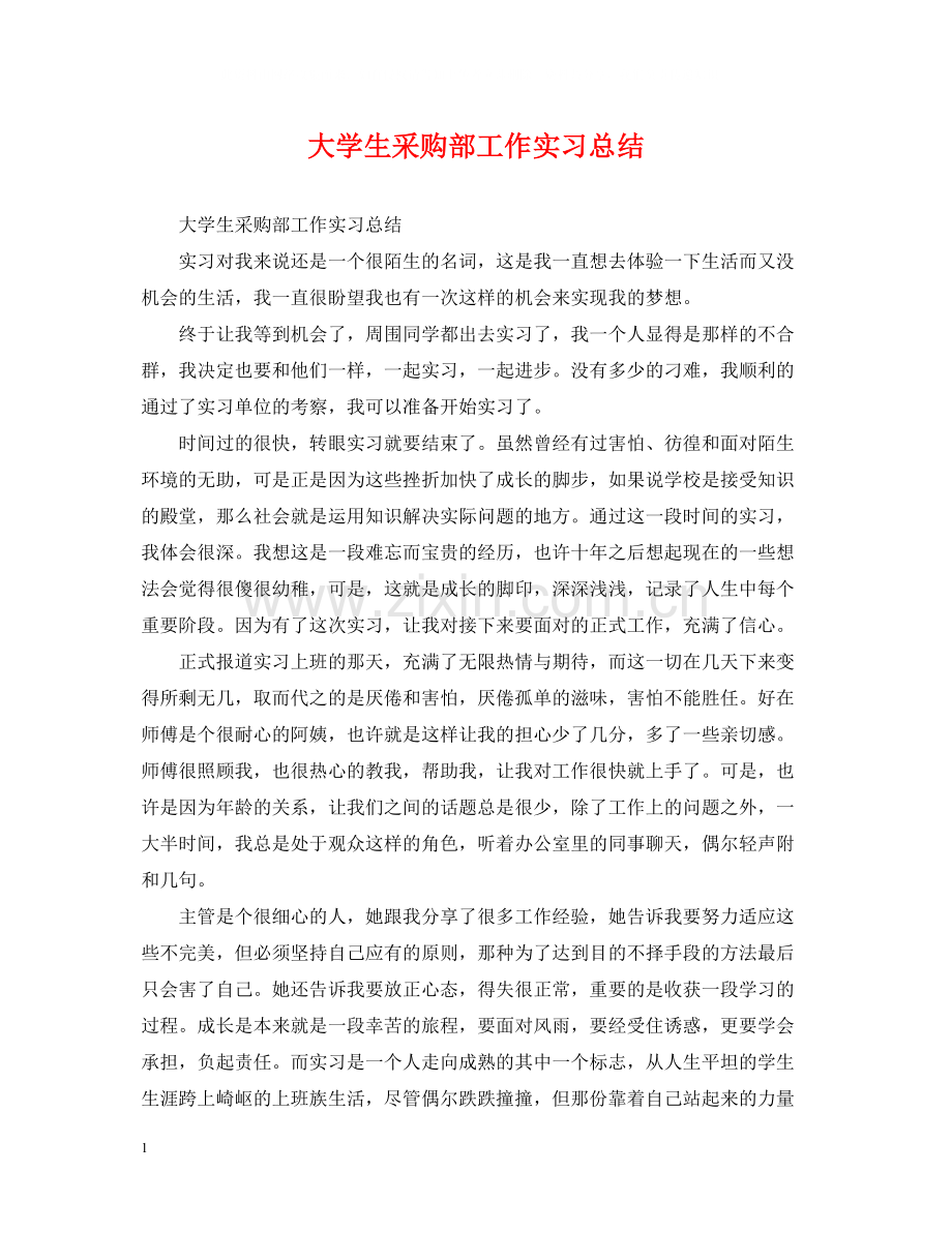 大学生采购部工作实习总结.docx_第1页