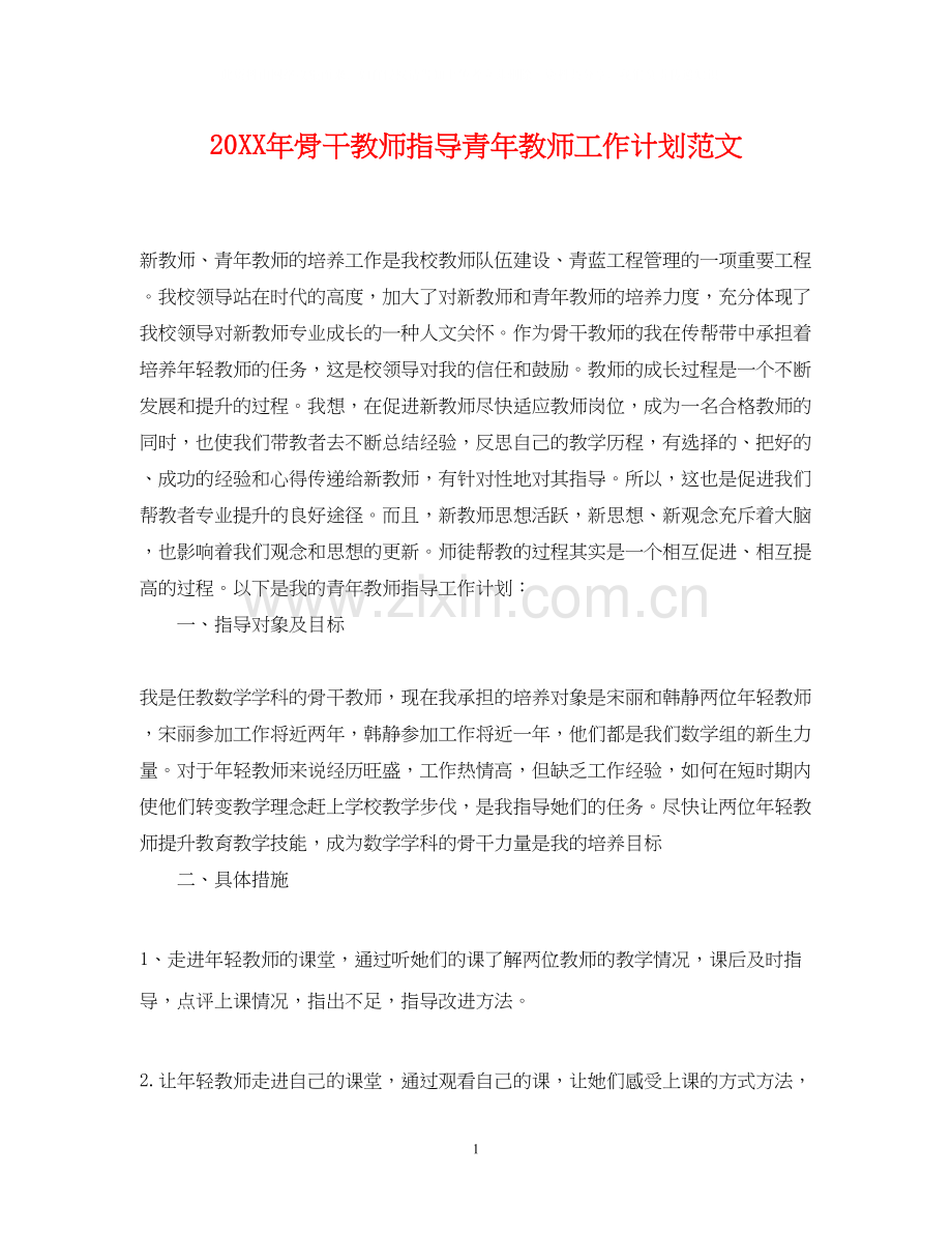 骨干教师指导青年教师工作计划范文.docx_第1页