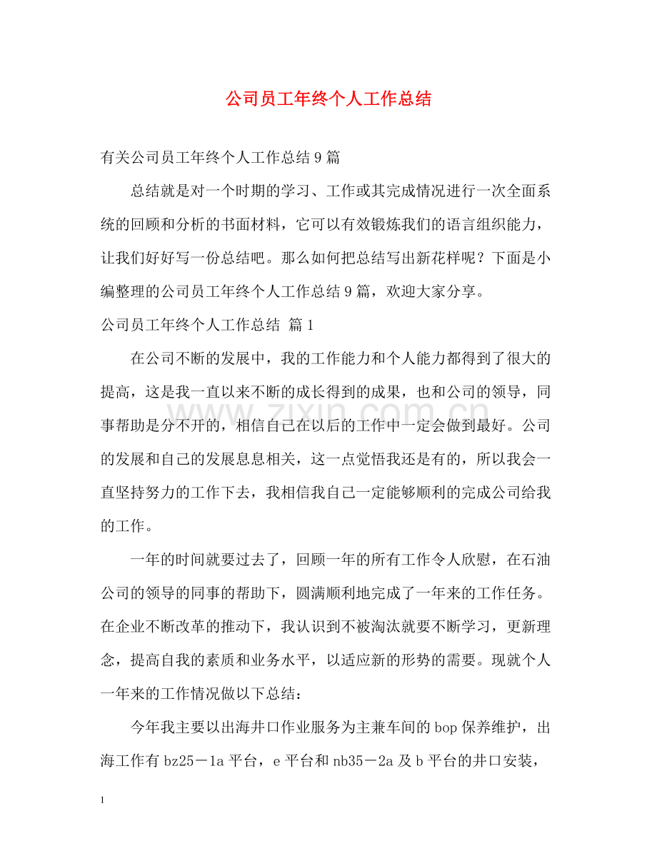 公司员工年终个人工作总结.docx_第1页