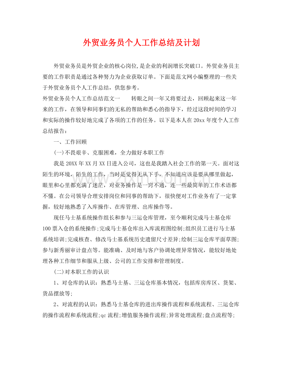 外贸业务员个人工作总结及计划 .docx_第1页