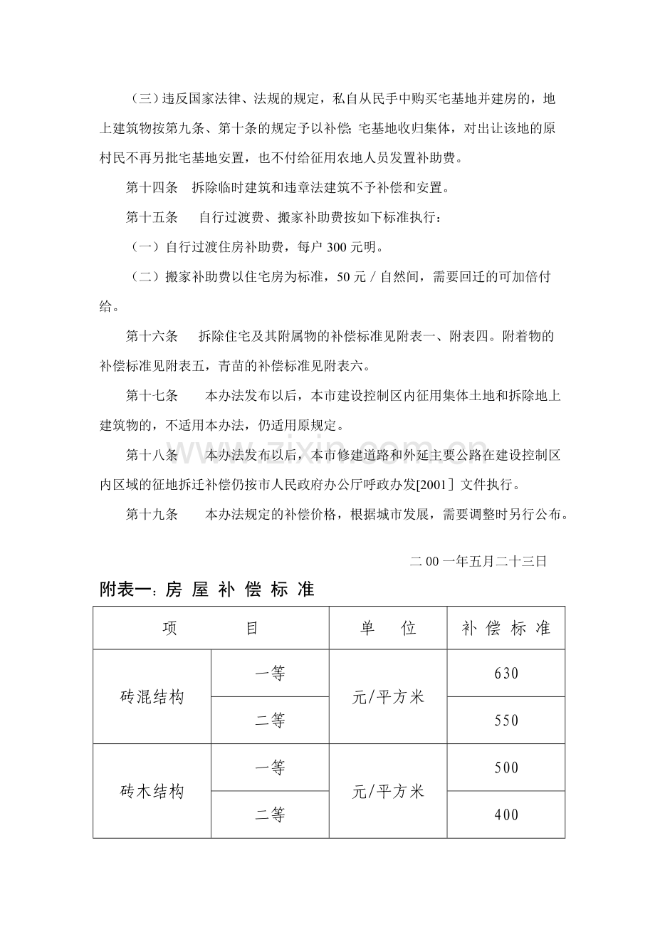 呼及浩特市城市建设控制区内征用集体土地及拆除地上建筑物补偿办法.doc_第3页