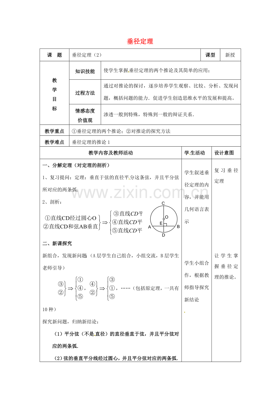 九年级数学上册 垂径定理教案2 新人教版-新人教版初中九年级上册数学教案.doc_第1页