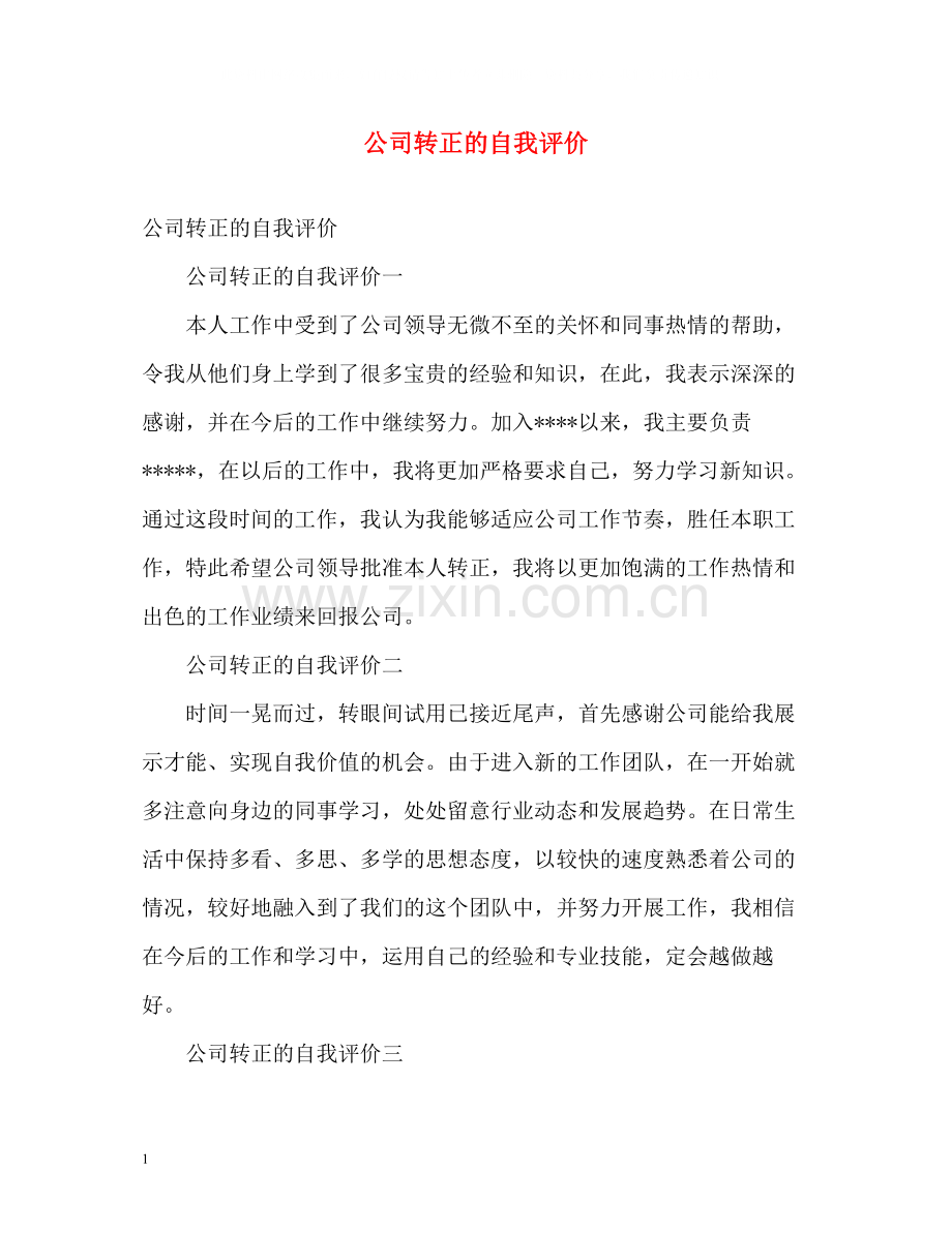 公司转正的自我评价.docx_第1页