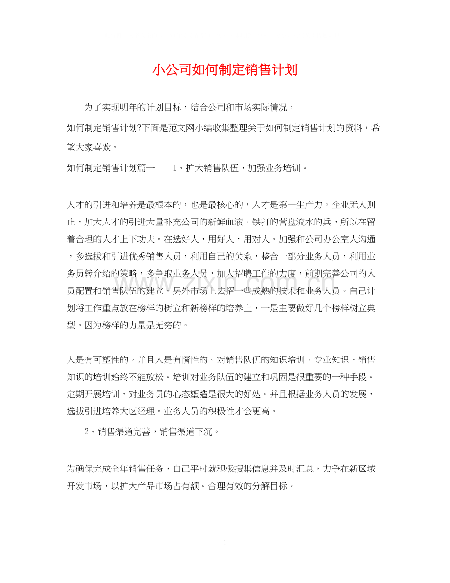 小公司如何制定销售计划.docx_第1页