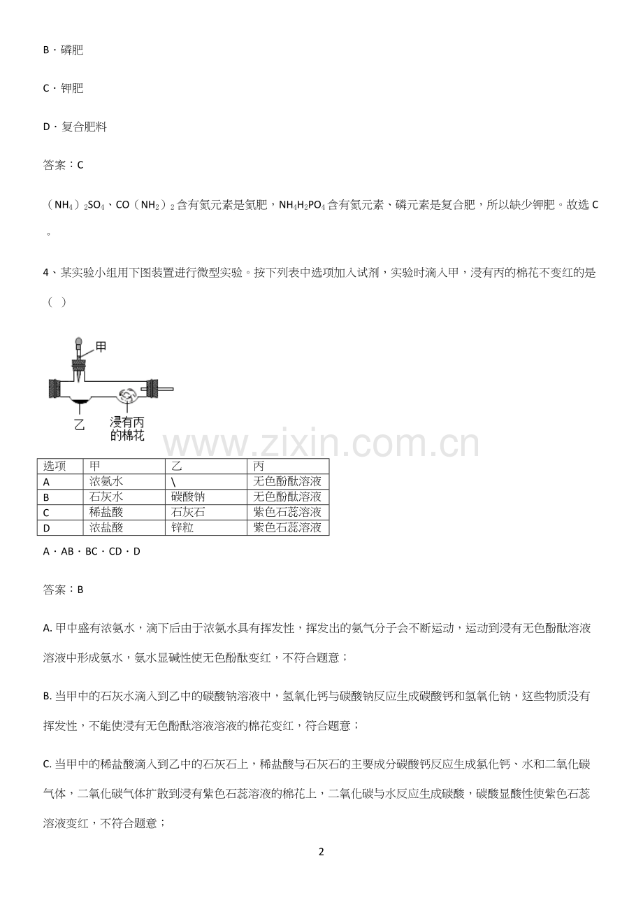 人教版2023初中化学九年级化学下册第十一单元盐化肥知识点汇总.docx_第2页