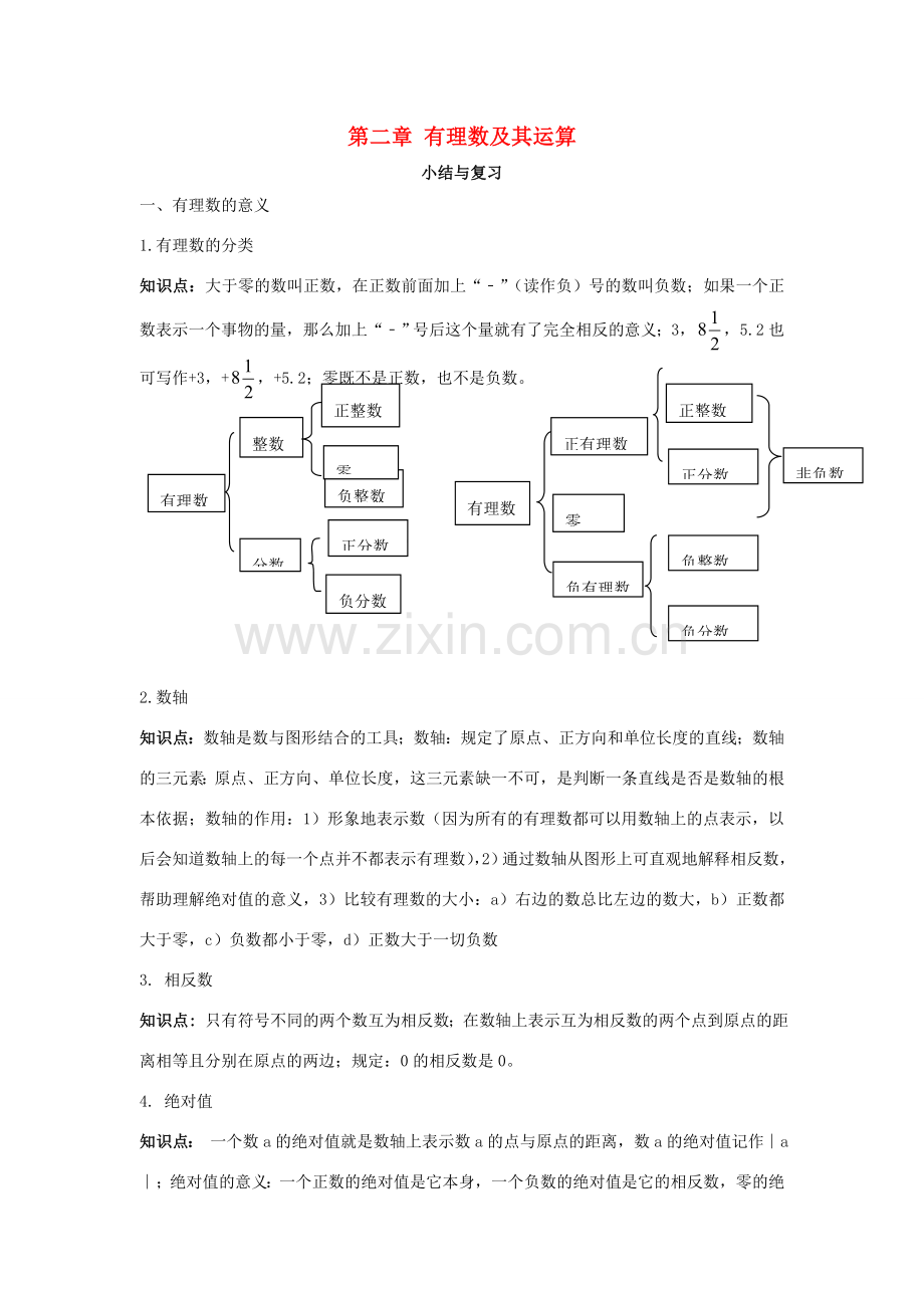 七年级数学上册 第二章 有理数及其运算复习教案 （新版）北师大版-（新版）北师大版初中七年级上册数学教案.doc_第1页