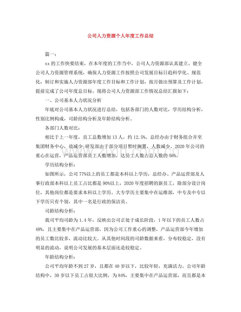 公司人力资源个人年度工作总结.docx_第1页