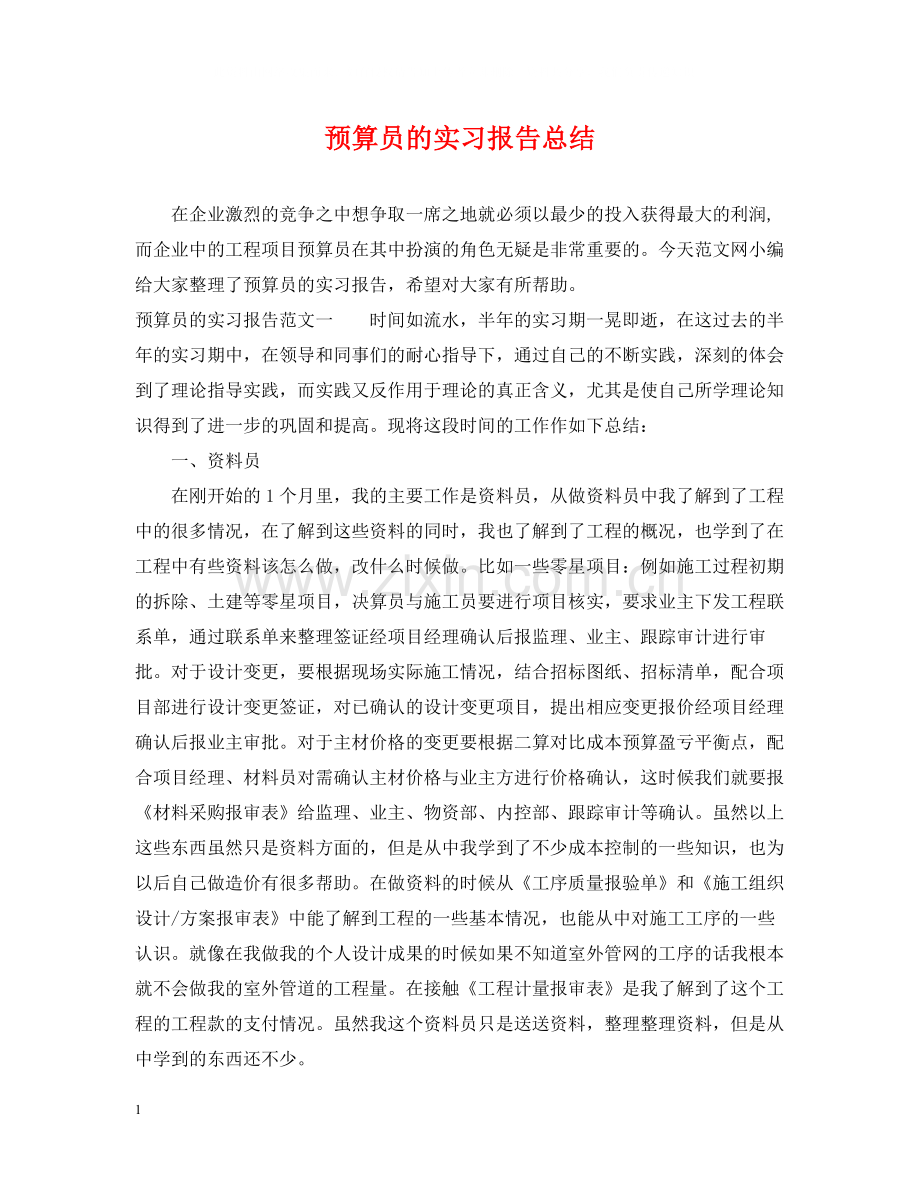 预算员的实习报告总结.docx_第1页