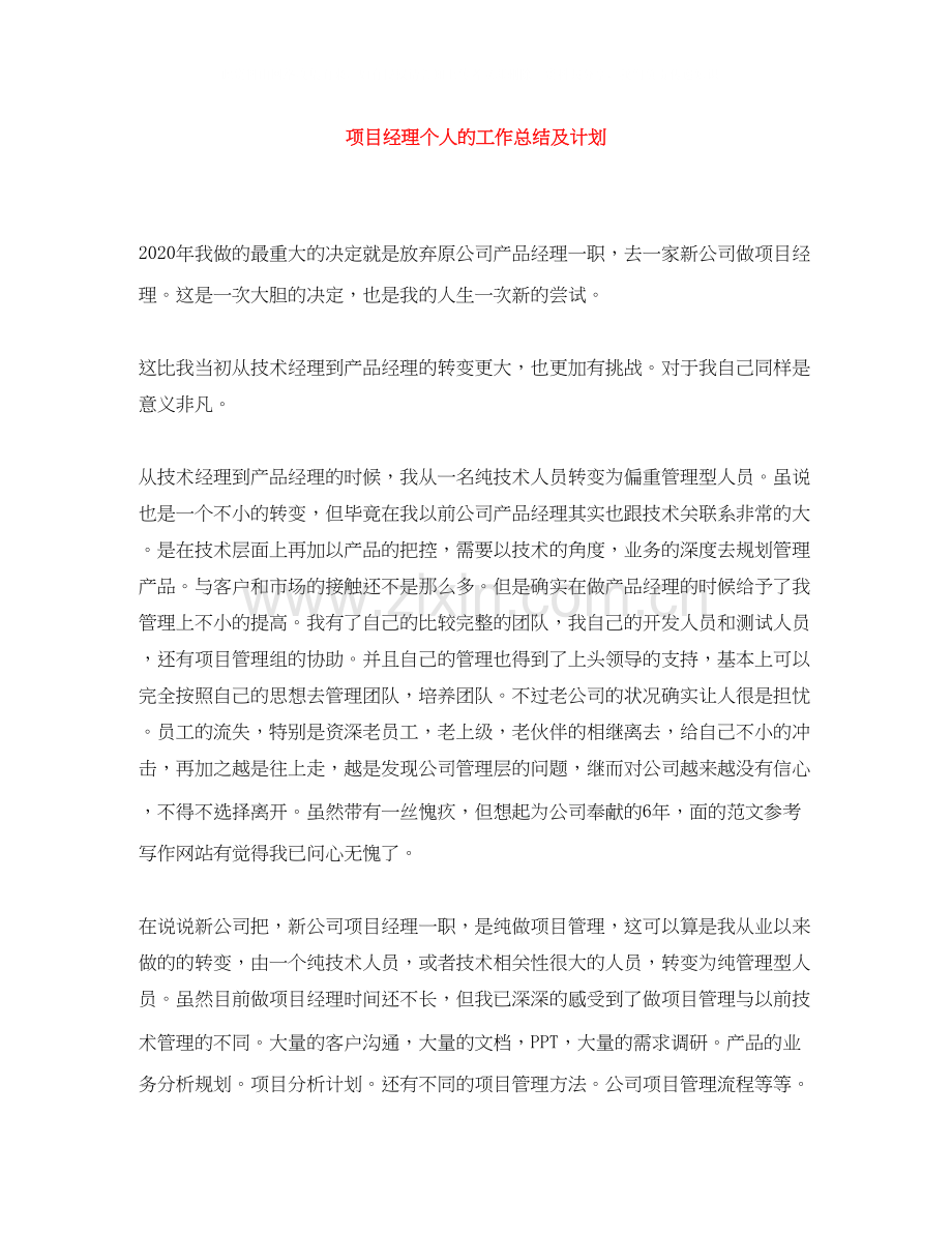 项目经理个人的工作总结及计划.docx_第1页