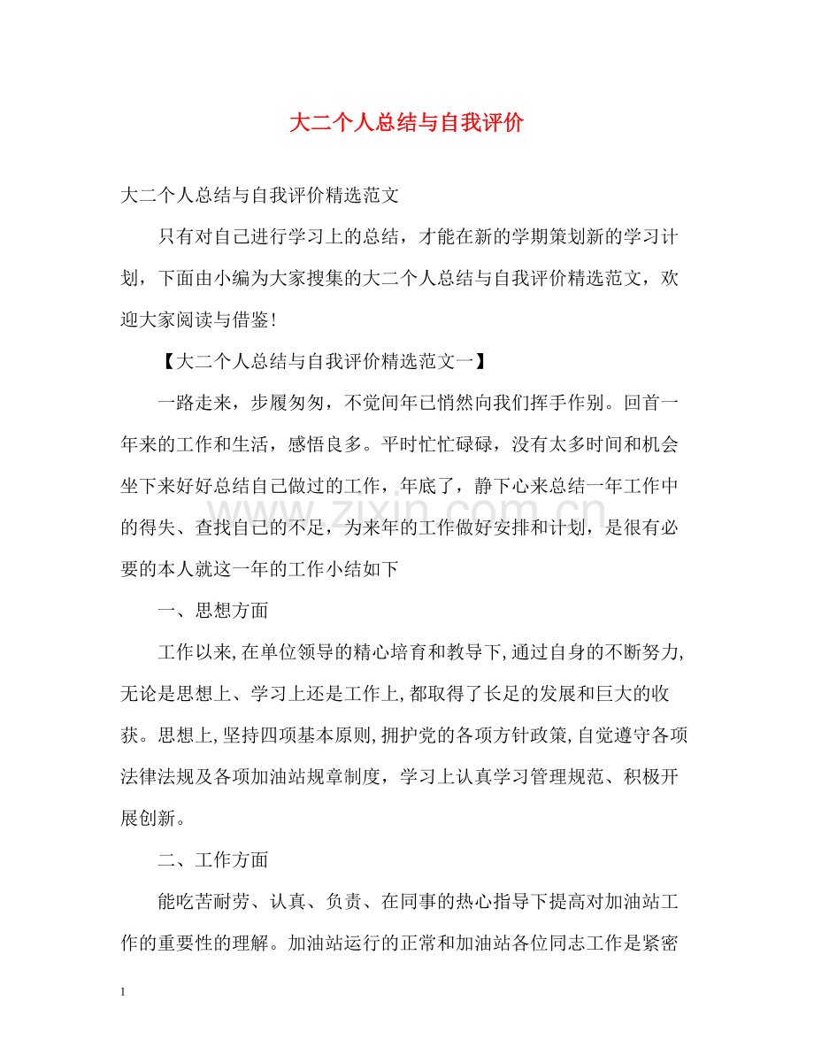 大二个人总结与自我评价.docx_第1页