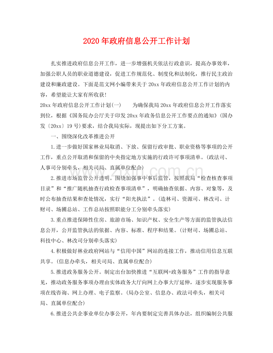 2020年政府信息公开工作计划.docx_第1页