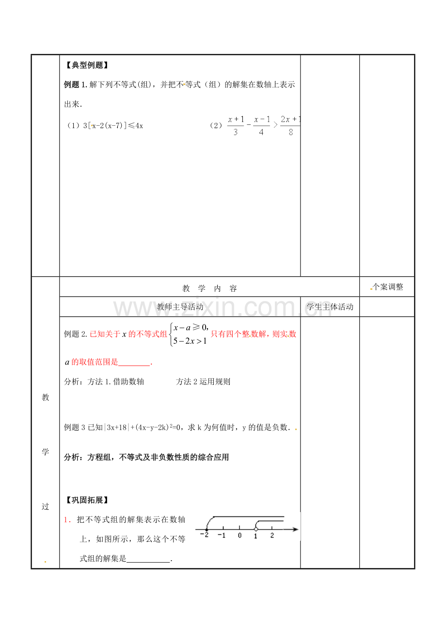 七年级数学下学期复习七 不等式（组）及应用教案 （新版）苏科版-（新版）苏科版初中七年级全册数学教案.doc_第2页