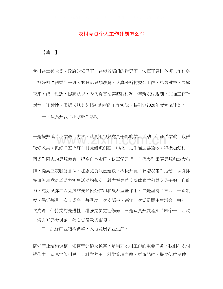 农村党员个人工作计划怎么写.docx_第1页