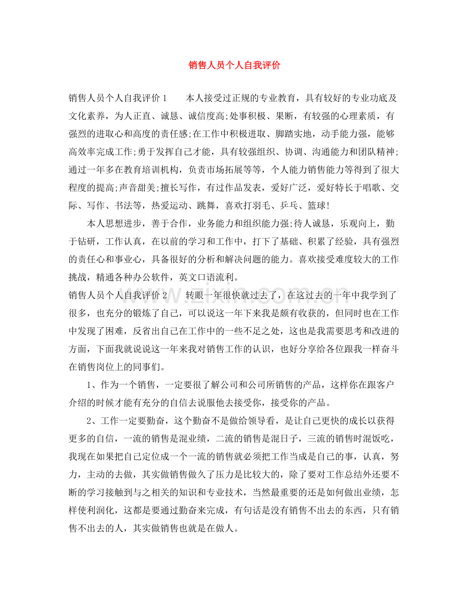 销售人员个人自我评价.docx_第1页