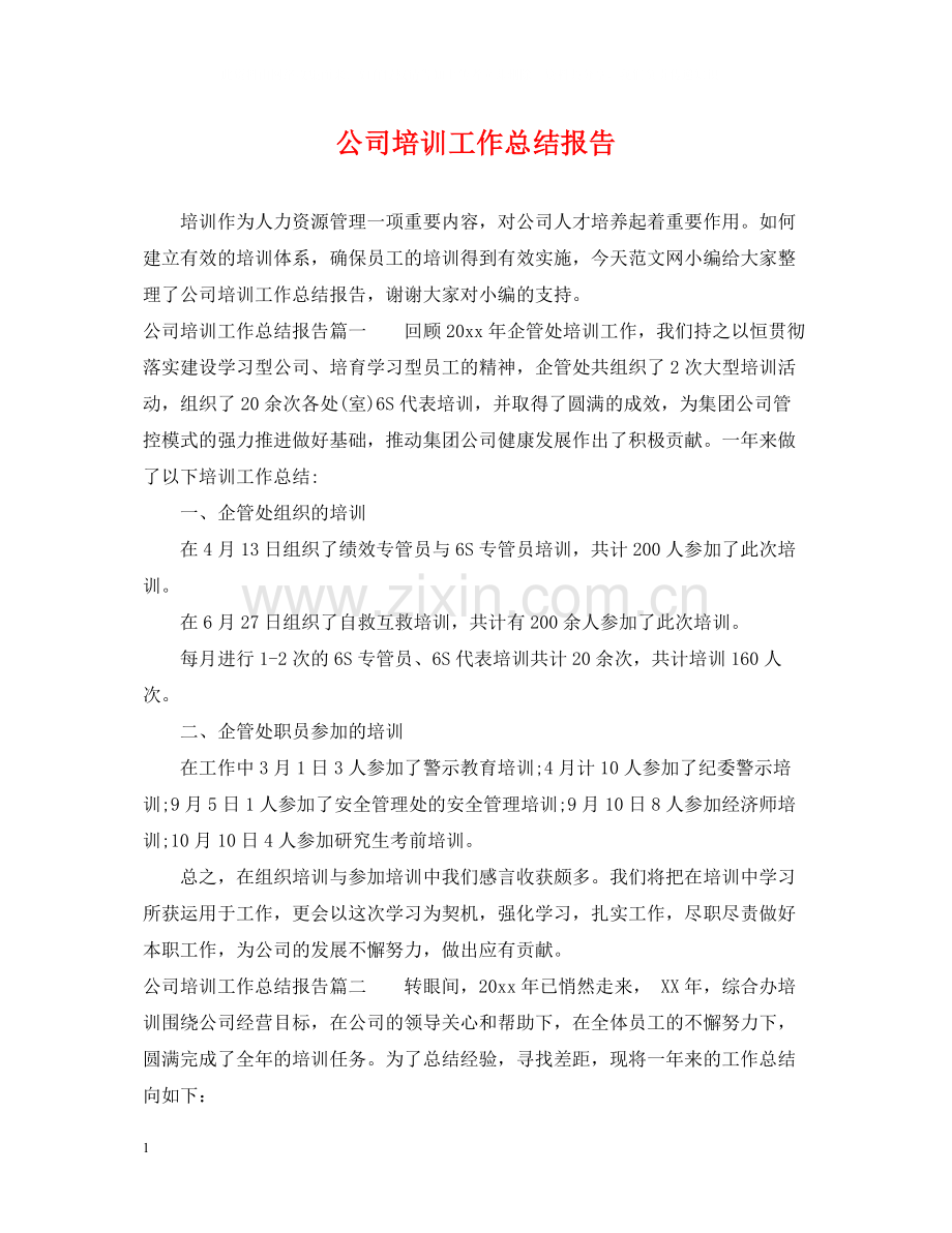 公司培训工作总结报告.docx_第1页