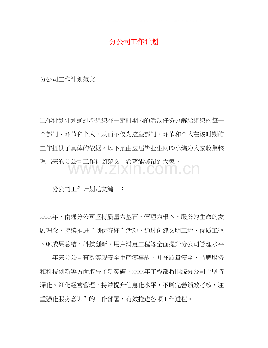 分公司工作计划.docx_第1页