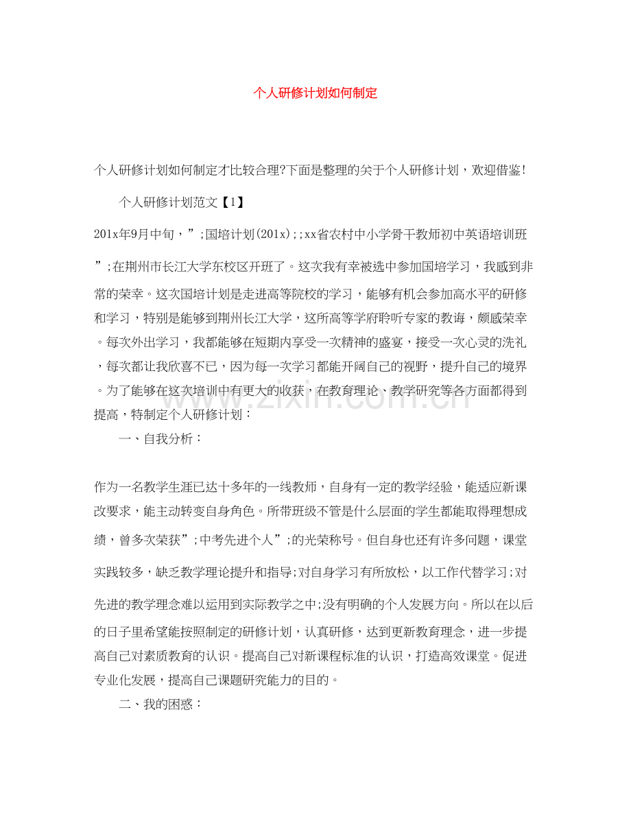 个人研修计划如何制定.docx_第1页