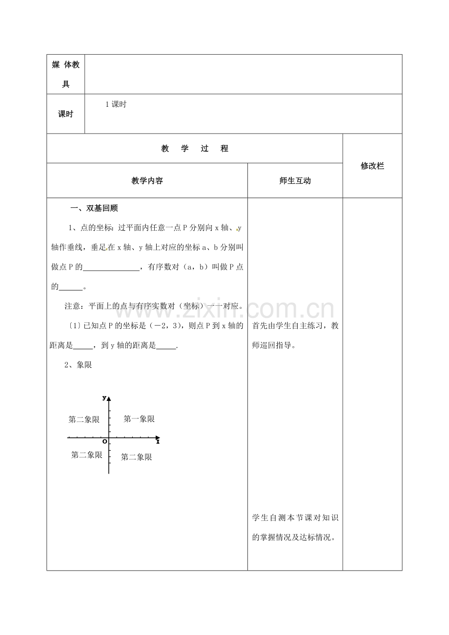 七年级数学下册 第7章 平面直角坐标系复习教案1 （新版）新人教版-（新版）新人教版初中七年级下册数学教案.doc_第2页