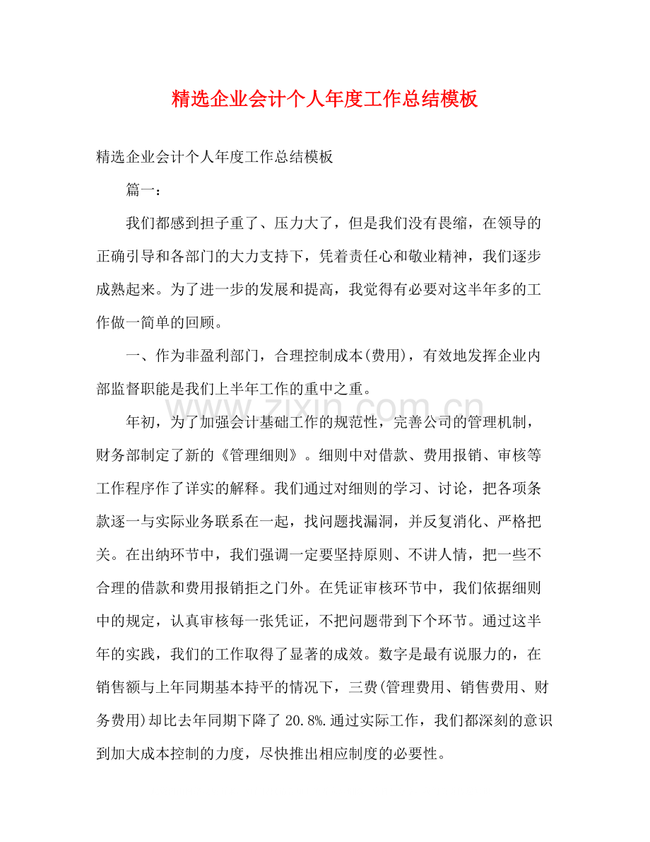 企业会计个人年度工作总结模板.docx_第1页