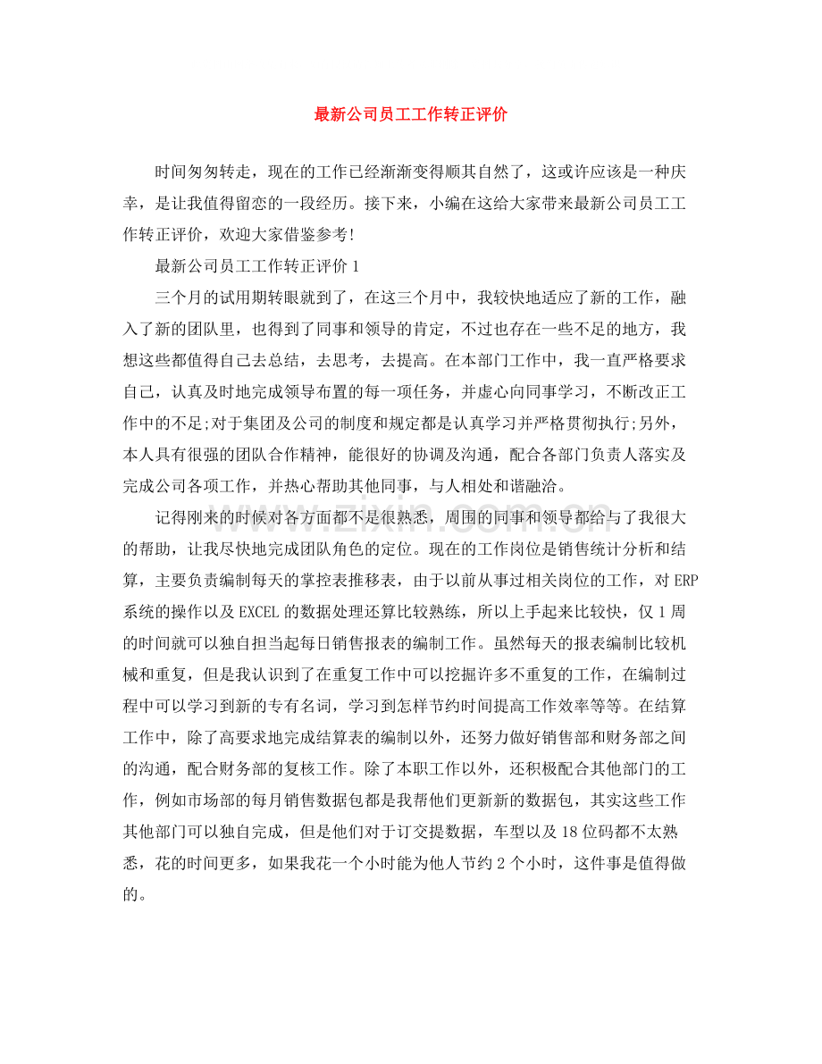 公司员工工作转正评价.docx_第1页