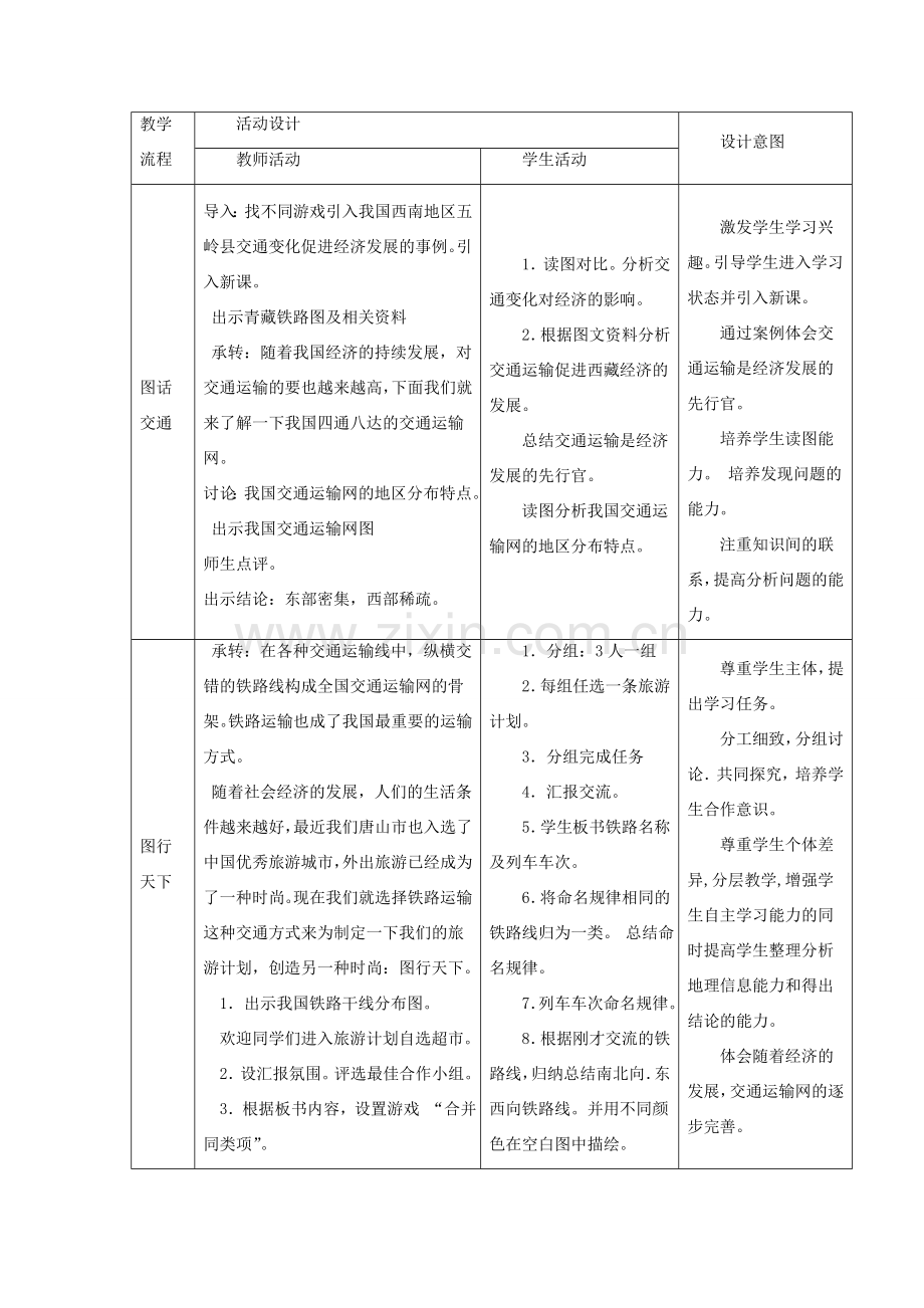 八年级地理上册 4.3 交通运输业（第1课时）教学设计 （新版）湘教版-（新版）湘教版初中八年级上册地理教案.doc_第2页