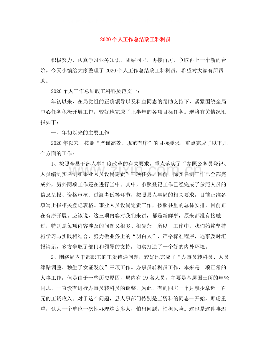 个人工作总结政工科科员.docx_第1页