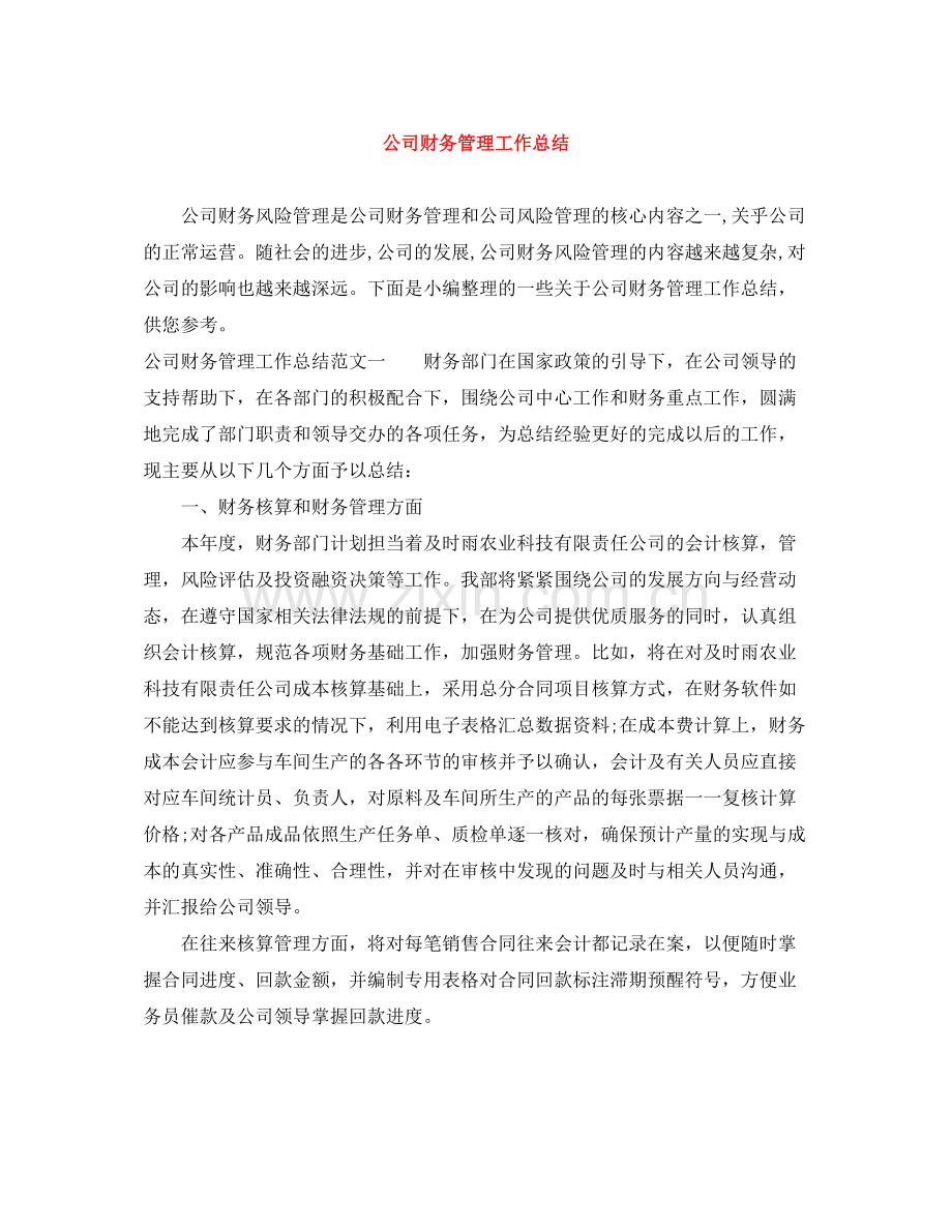 公司财务管理工作总结.docx_第1页