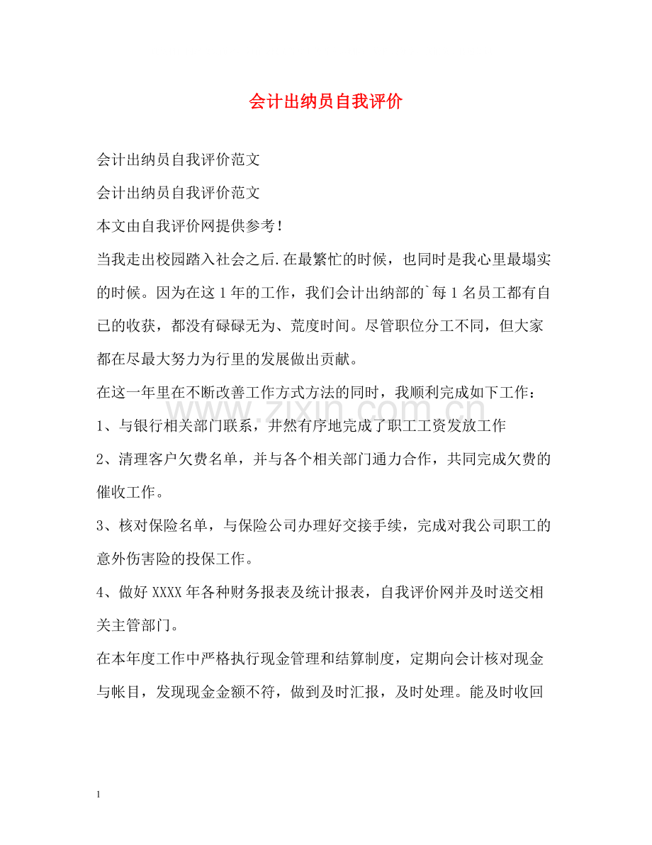 会计出纳员自我评价.docx_第1页