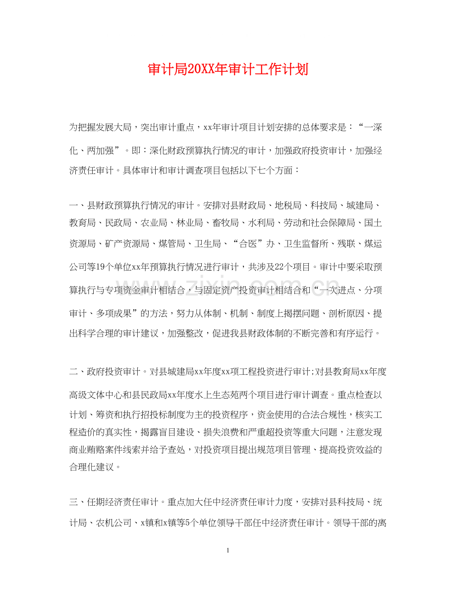 审计局审计工作计划.docx_第1页