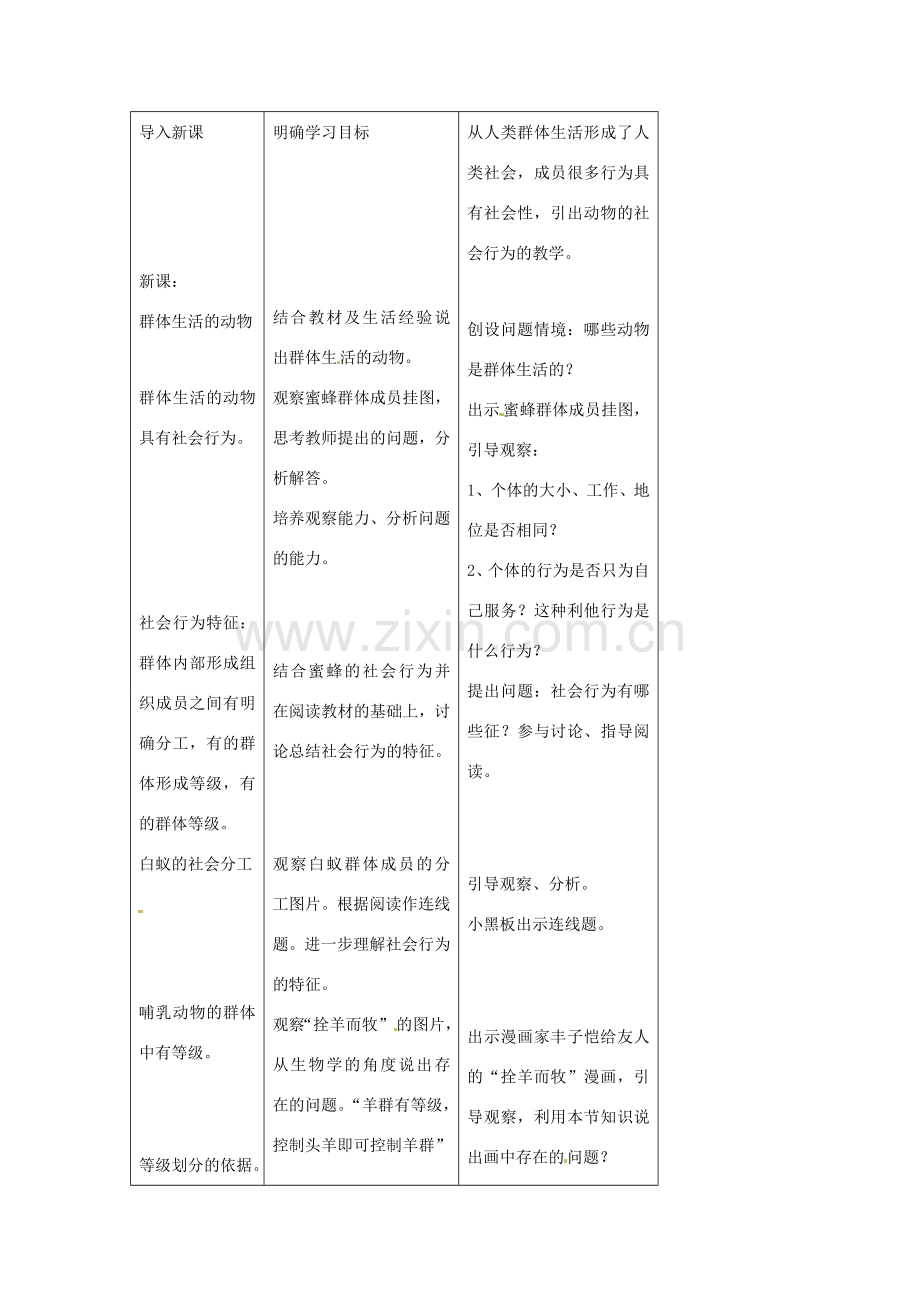 八年级生物上册 第五单元 第二章 第三节 社会行为教案1 （新版）新人教版-（新版）新人教版初中八年级上册生物教案.doc_第2页