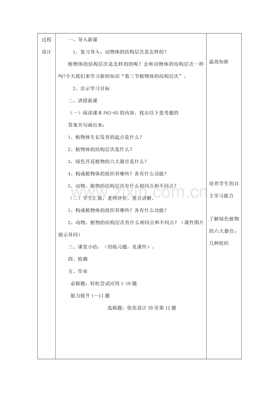 七年级生物上册 第二单元 第二章 第三节 植物体的结构层次教学设计 （新版）新人教版-（新版）新人教版初中七年级上册生物教案.doc_第2页