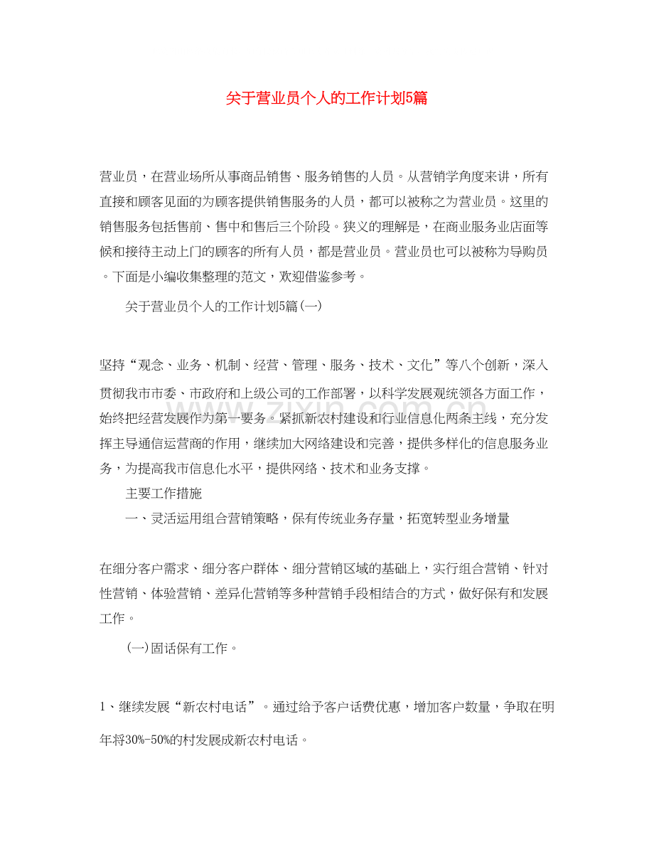 关于营业员个人的工作计划5篇.docx_第1页