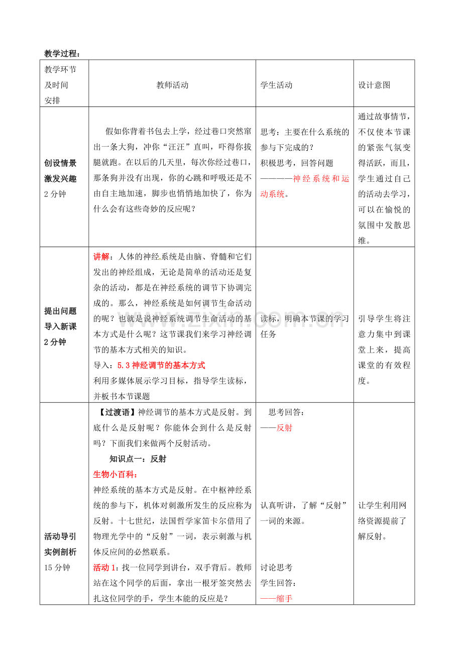 七年级生物下册 第3单元 第5章 第3节 神经调节的基本方式（第1课时）教案2 （新版）济南版.doc_第2页