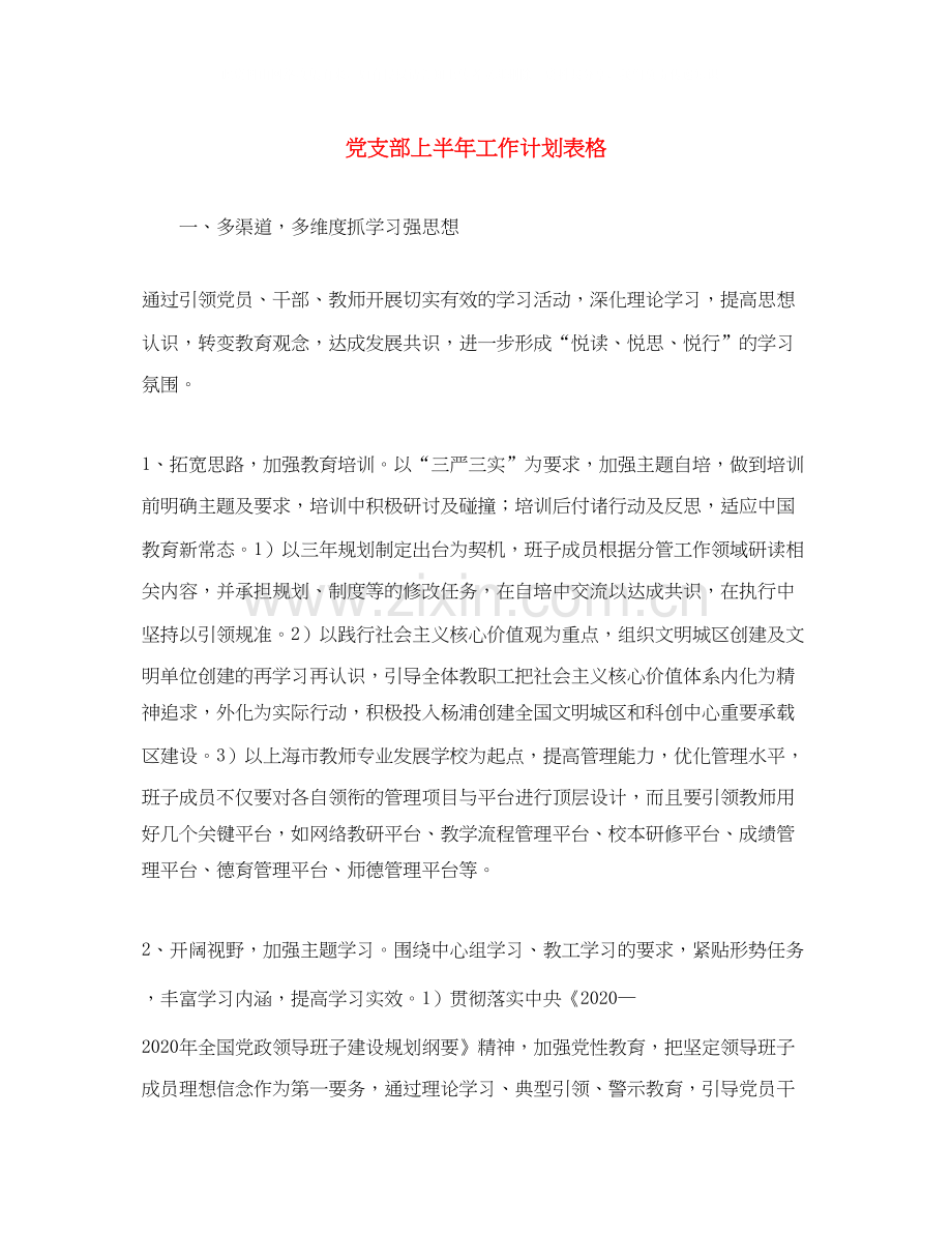 党支部上半年工作计划表格.docx_第1页