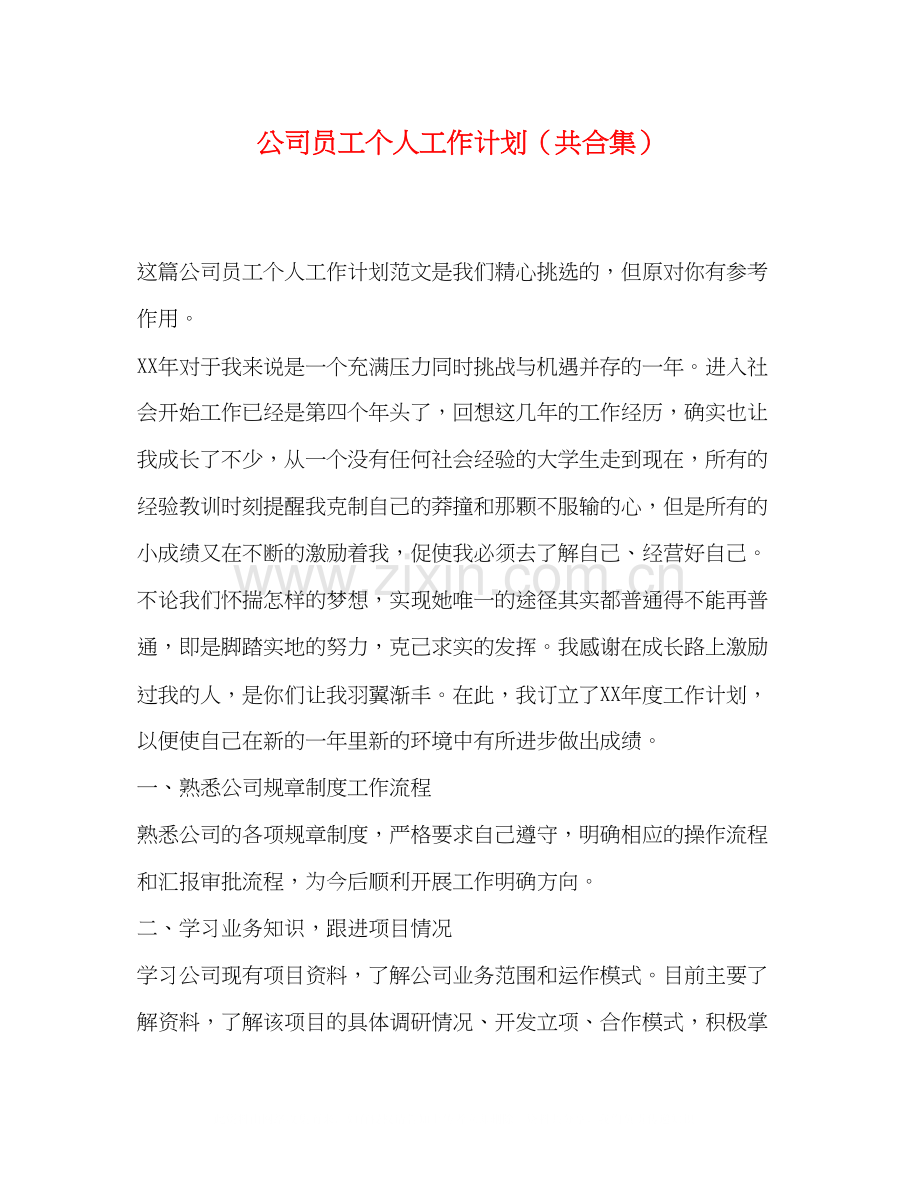 公司员工个人工作计划（共合集）.docx_第1页