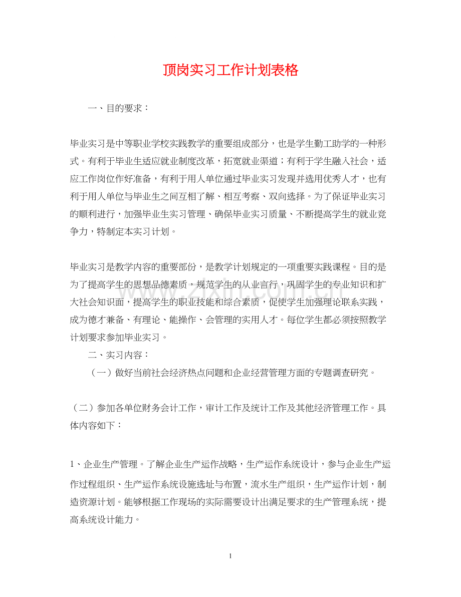 顶岗实习工作计划表格.docx_第1页