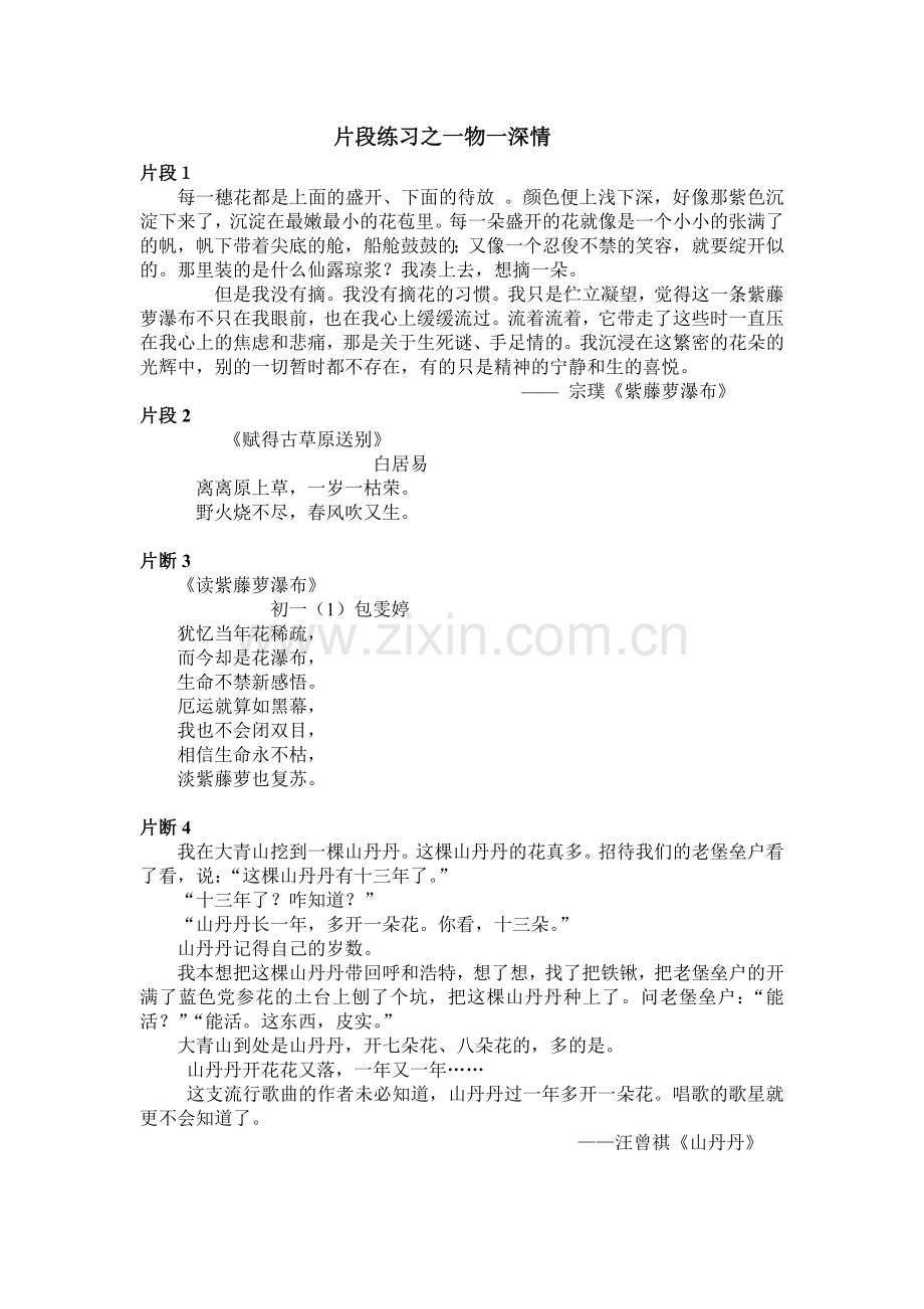 作文指导 片段练习之一物一深情.doc_第1页