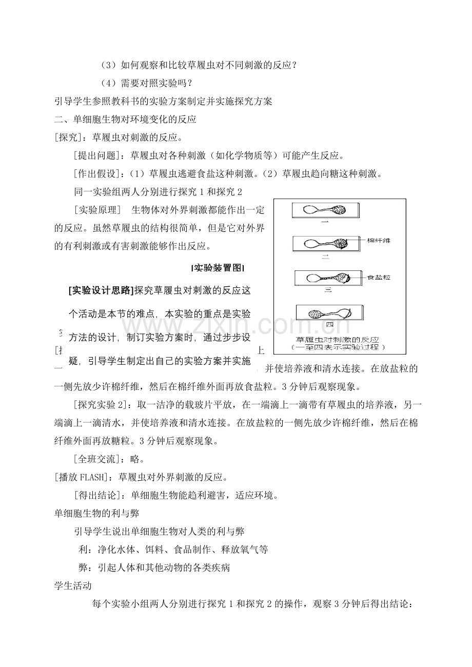 七年级生物上册 2.4.1单细胞生物教案 （新版）苏教版-（新版）苏教版初中七年级上册生物教案.doc_第3页