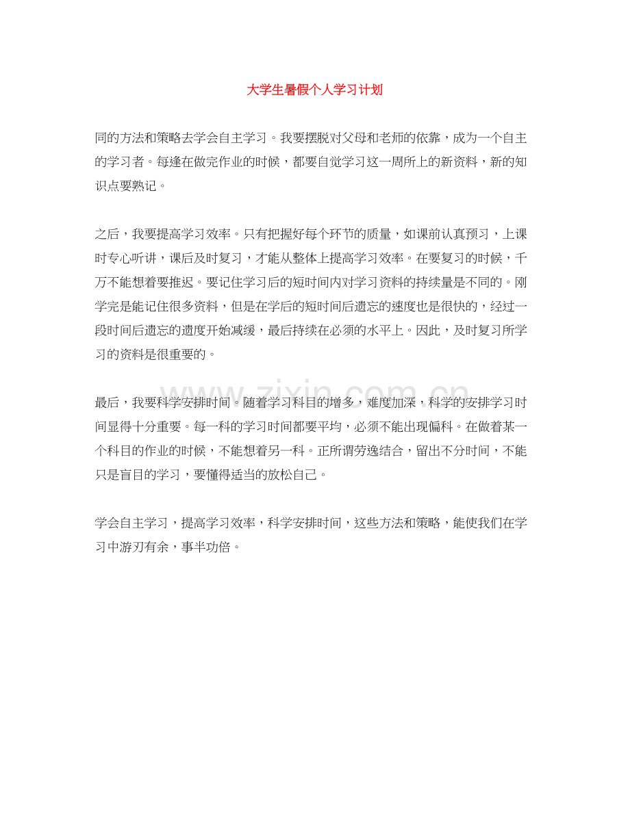 大学生暑假个人学习计划.docx_第1页