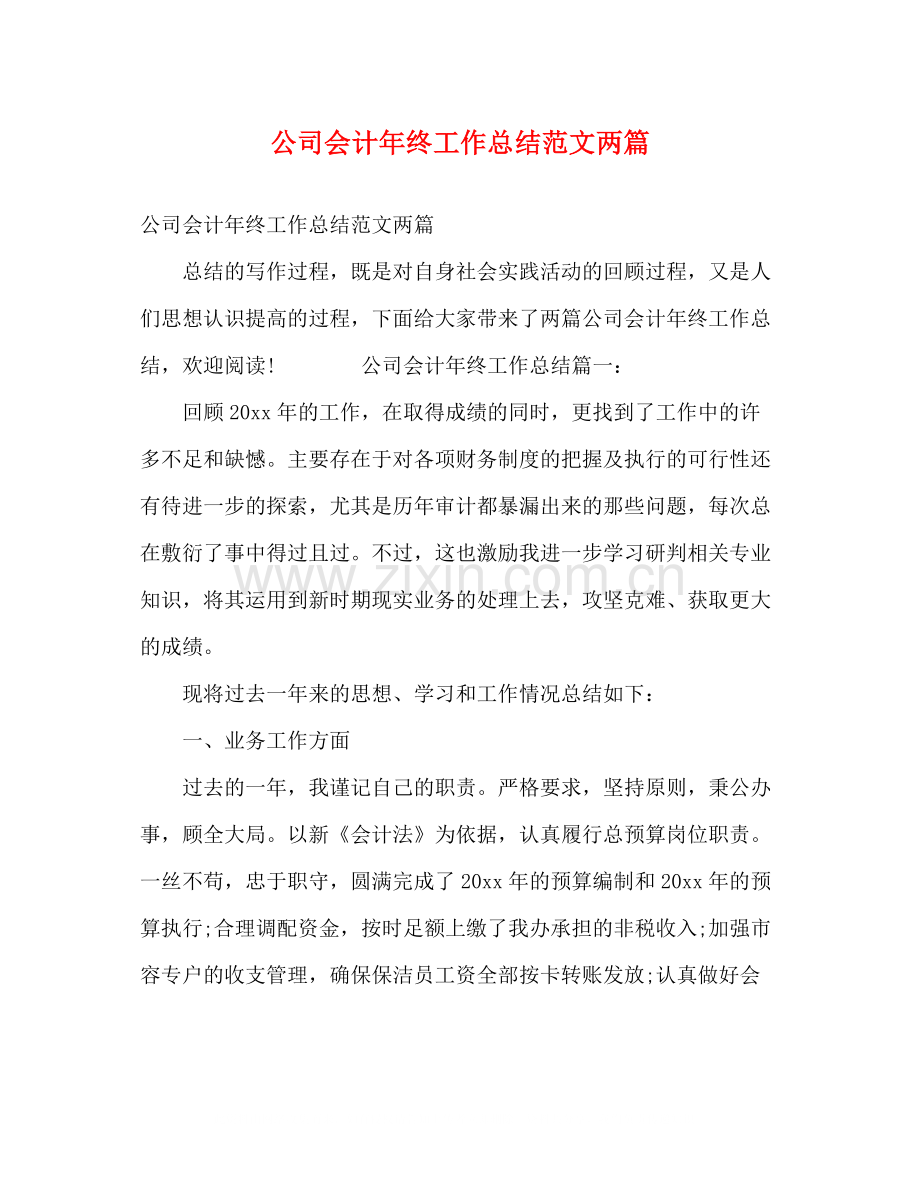 公司会计年终工作总结范文两篇.docx_第1页