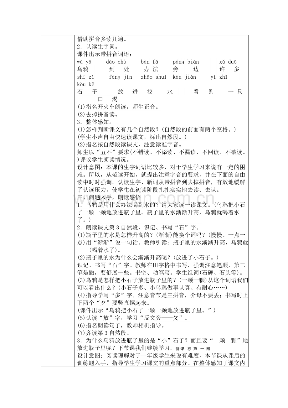 部编版一年级上册13乌鸦喝水教学设计表格式.doc_第2页