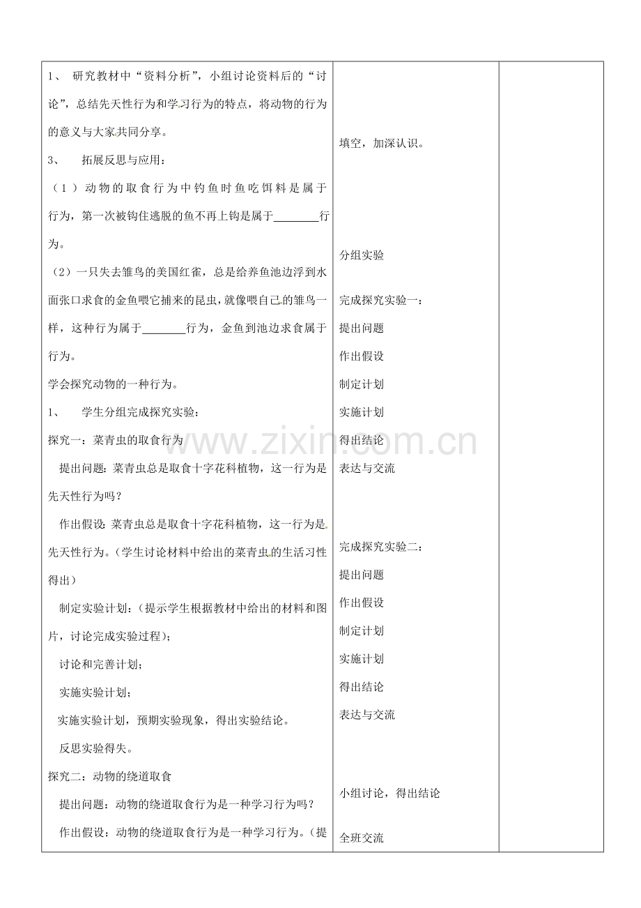 山东省郯城第三中学八年级生物上册 第二节 先天性行为和学习行为教案 新人教版.doc_第2页